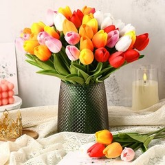 pcs Artificial Tulip Flowers Fake 1 Head 75 White, Red, Sunset Red, Pink, Gold