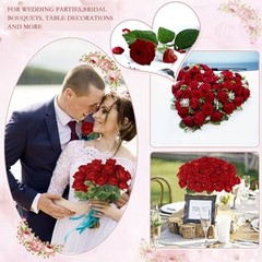 Hananona 50 Pcs Artificial Roses in Bulk, Fake Silk Red Roses Realistic Roses