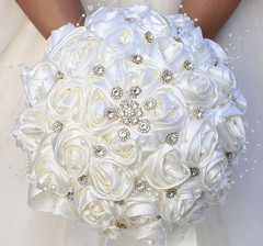 Bridal Wedding Bouquet Bling Brooch Flower Wedding Quinceanera(Ivory, 9.8″)