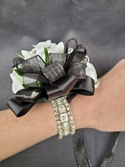 NEW Black Now & Forever Keepsake Silk Rose Corsage with Crystal Bracelets