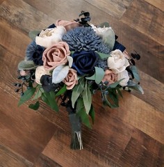 Mauve & Dusty Blue Wedding Bouquet Navy Sola Wood Bridal Flowers Bridesmaid Rose