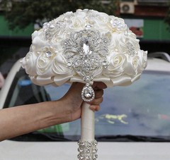 Luxury Satin Rose Crystal Pearl Rhinestone Wedding Bridal Keepsake Bouquet