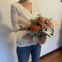 Bridal Wedding Bouquet Hand made Budget Friendly Faux Flowers Gal Orange Red