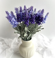 Deep Purple Lavender Bush Lavenders Faux Silk Flowers 10 Heads Filler Bunch x 1