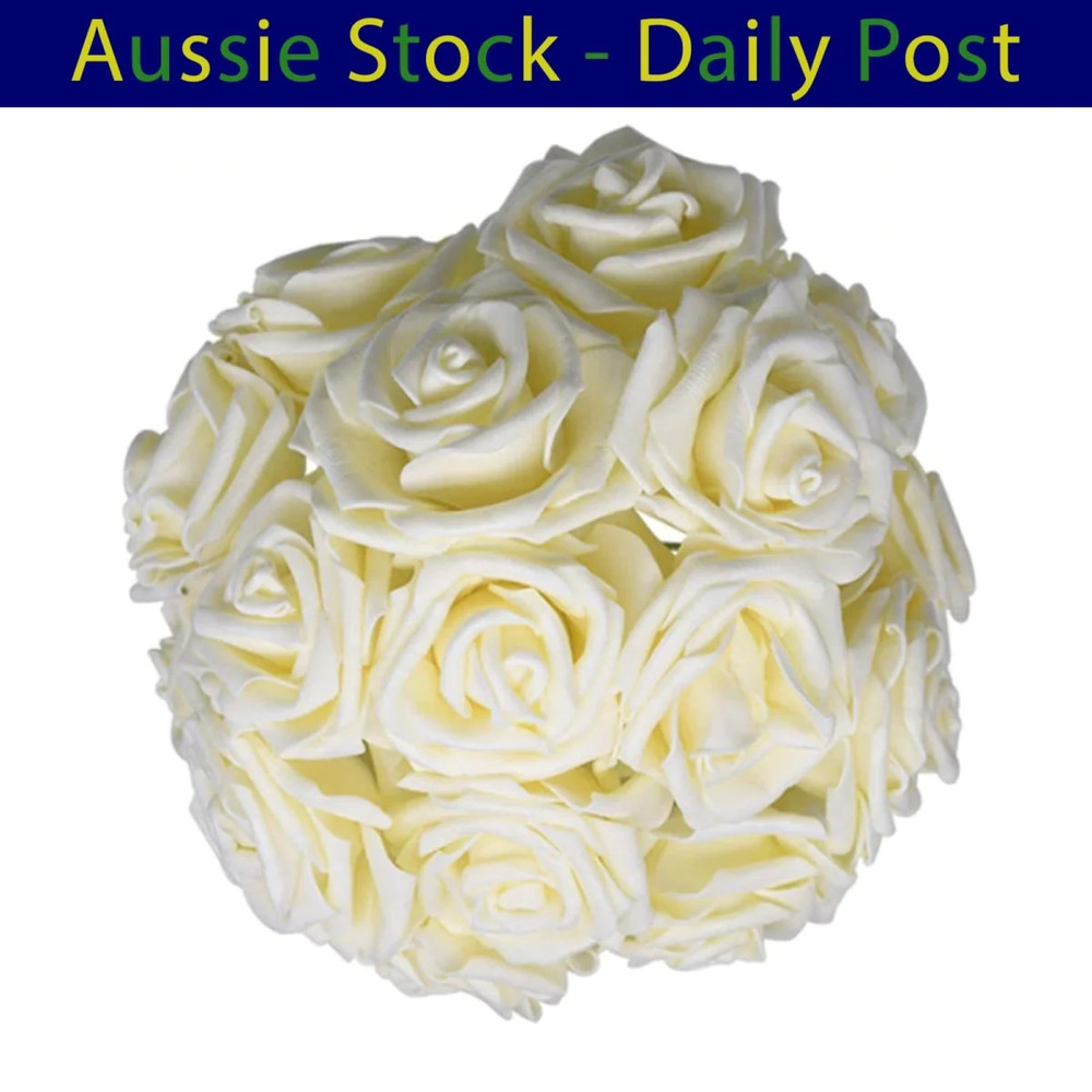 Foam Flowers Champagne 7cm Rose Stems Artificial Wedding Bride Bouquet 20pcs