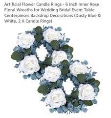 Artificial Flower Candle Ring 12″ w/6″ Inner Rose Floral Wreaths 2 Pack Blue