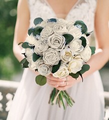 White Rose Bridal Bouquet Sola Wood Eucalyptus Bridesmaid Wedding Flower Decor
