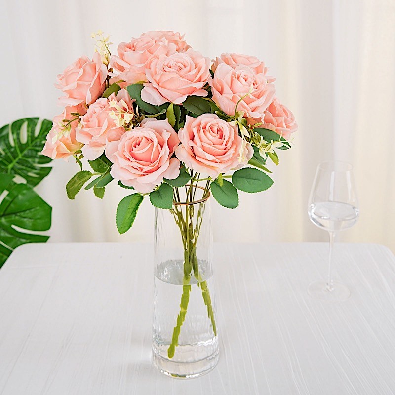 LIGHT BLUSH 2 Bushes 18″ ARTIFICIAL Faux Silk Rose FLOWERS Bouquet Wedding