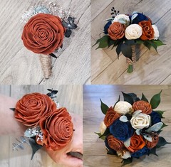 Burnt Orange Navy Bridal Cascade Bouquet Fall Blue Sola Wood Wedding Flowers