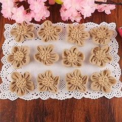 12 Pieces Handmade Burlap Flowers for Weddings, Craft Making, and Other Uses