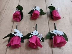 6pcs Hot Pink Rose Pin Boutonniere with pins~Groom~Best man~Prom~Wedding