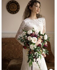 Ling’s Moment 15 Inch Marsala Artificial Flowers Bridal Bouquet, Cascading