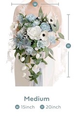 Ling’s Moment Dusty Blue Bridal Bouquet Cascading Wedding 15” Artificial Flowers