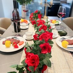 5Pcs Flower Garland Artificial Rose Vine Garland Artificial Red and Greenery