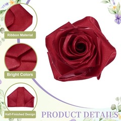100pcs Eternal Roses Petals Premade Satin Ribbon Flowers Wine Red,