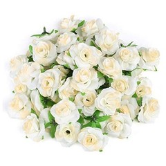 Kesote 50pcs Mini Cream White Roses Artificial Flowers Bulk, 1.6″ Small Silk