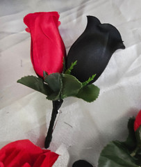 Red & Black Bouquet Set With Rhinestone around the Handle Wedding Bouquet Set