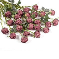 24pcs Artificial Flowers Silk Rose with Stem Mini Fake Rose Dusty Rose