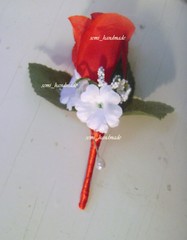 Peach~White~Ivory~Red~Rose~Pin Boutonniere~Satin wrapped stem~Wedding~Prom
