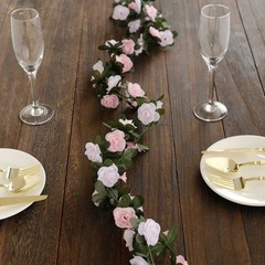 2 BLUSH DUSTY ROSE 8 ft long Silk Mini Rose Wedding Garland Leaves Bendable