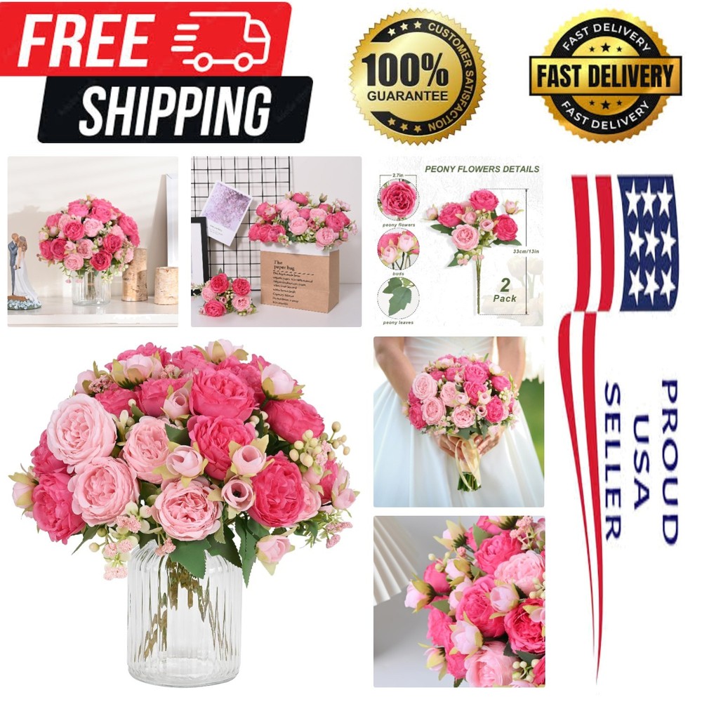 2 Packs Peonies Artificial Flowers, Mixed Pink Artificial Peonies, Silk Peoni…