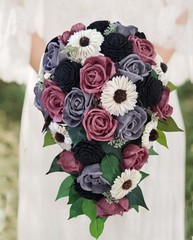 Pink & Lavender Bridal Bouquet Black Sunflower Sola Wood Wedding Flower Cascade