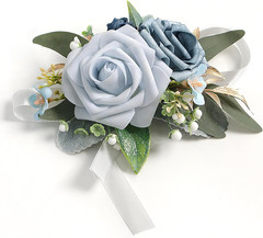 Dusty Blue Flower Wrist Corsage Set of 6 for Weddings & Prom