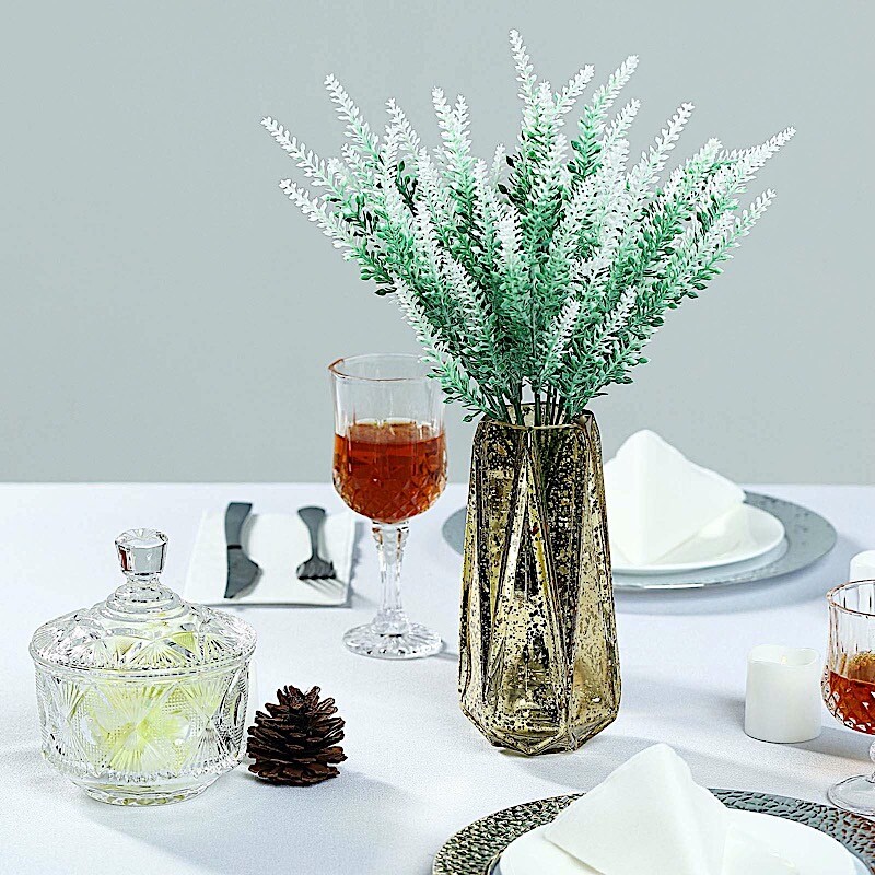 4 Green White 14-Inch LAVENDER FLOWERS ARTIFICIAL Faux Stems Party Home Supplies