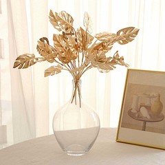 4 GOLD Metallic Artificial Monstera Leaves Bushes Party Events Decorations