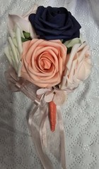 12 PC Blue,Coral,Ivory, Light Rose Wedding Bouquet Set Lace And Bling