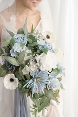 Ling’s Moment Dusty Blue Bridal Bouquet Cascading, Wedding Bouquets for Bride…