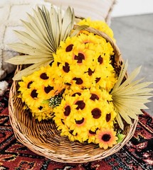 Bright Artificial Yellow Sunflower Fall Floral Hanging Kissing Ball 7″Dia #588