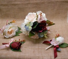 Wedding Silk Flower Bridal Bouquets Package Ivory Dusty Pink Blush Burgundy