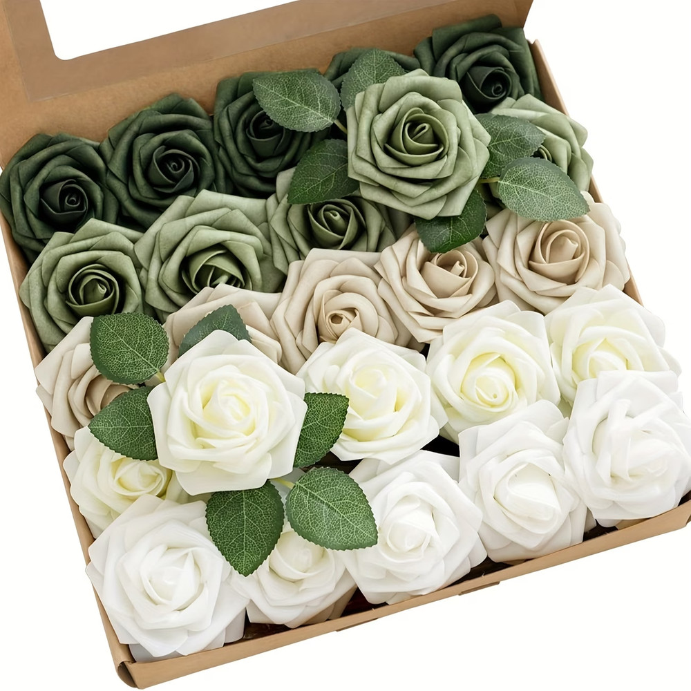 25-Pack Artificial Rose Flowers for Wedding and Engagement, Realistic Foam Roses