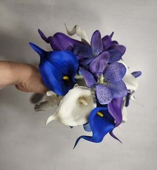 Peacock Royal Blue Purple Turquoise Ivory Calla Lily Orchid Bridal Wedding Bouqu