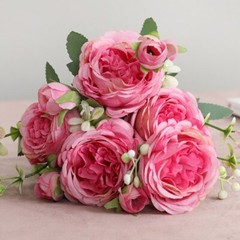1x Artificial Silk Peony Flowers Bouquet Fake Leaf Wedding Party Home Decoration