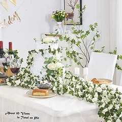 8 Pcs 66FT Flower Garland, Artificial Rose Vine 8 Vines 66FT Spring-white-8pcs