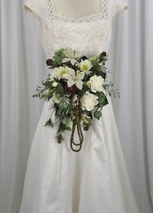 Petite Whites and Pine Faux Silk Cascade Wedding Bouquet