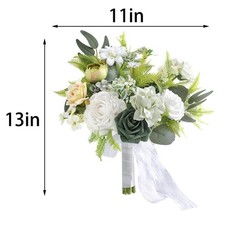 Bridesmaid Bouquet Artificial Silk Foam 11 Inch White Green Rose Wedding Tossing