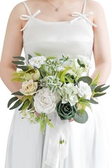 Bridesmaid Bouquet Artificial Silk Foam 11 Inch White Green Rose Wedding Tossing