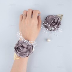 Light Gray 2-Pack Wrist Corsage & Boutonniere Set – Elegant Wedding Accessories