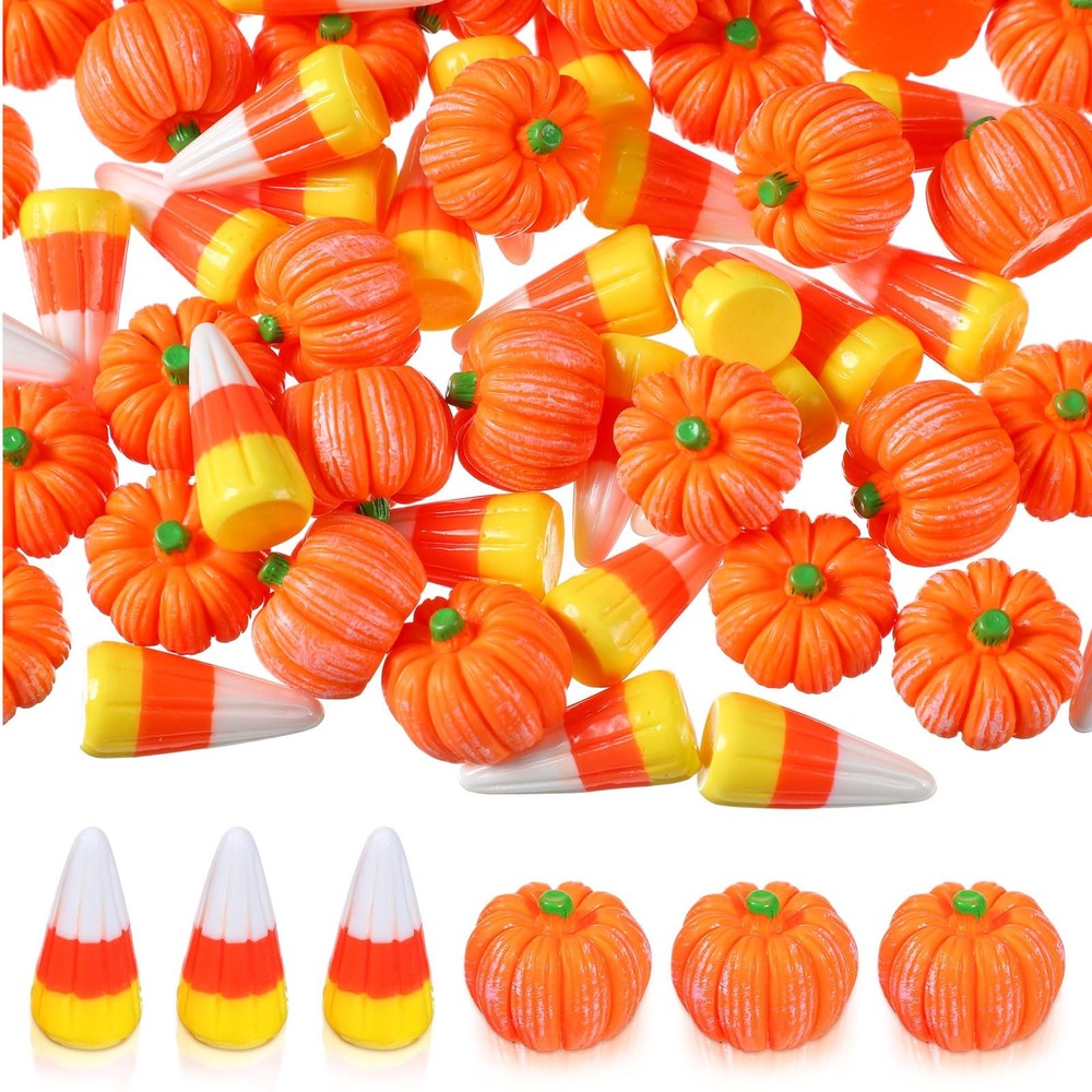 Wettarn 120 Pcs Fake Candy Corn Pumpkin Fall Resin Mini Orange