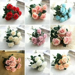 10 Heads Silk Rose Artificial Flowers Fake Bouquet Wedding Home Party Decor New