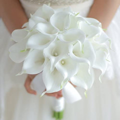 IFFO Bride Holding Flowers, High Simulation Pu Calla Lily Bouquet, and Never Wit