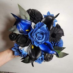 Navy Blue Black Rose Calla Lily Sola Bridal Wedding Bouquet Accessories