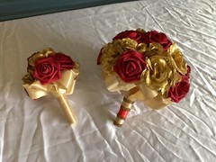 Large gold colored silk rose and real touch roses bridal bouquet…you pick colors