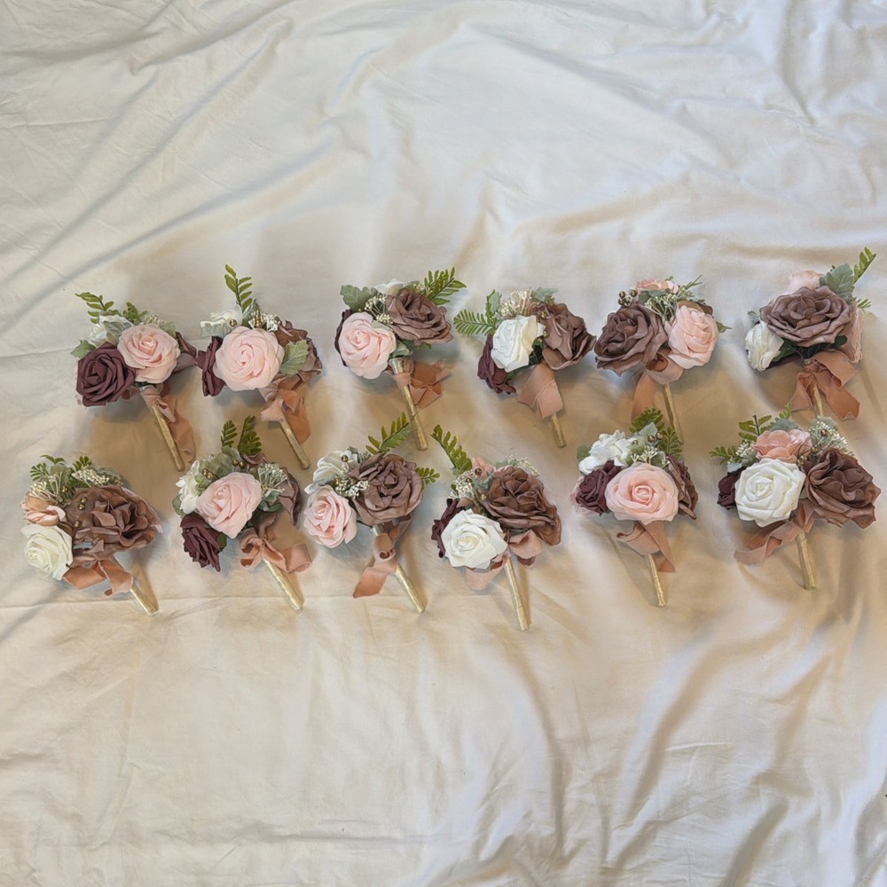 LING’S MOMENTS Bridesmaid Bouquet, Dusty Rose, Gold Accents￼