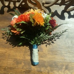 Beautiful Bridal Wedding Bouquet Budget Friendly Faux Flowers Orange Yellow Red