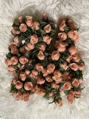 Vintage Poly Silk Rose Buds Flower Wire Stem Bouquet Wedding Crafts Hats Dolls