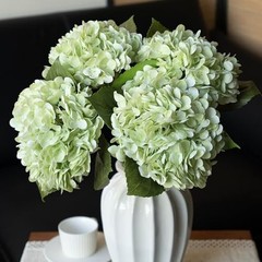 4PCS Artificial Flowers Large Hydrangeas Flowers Latex Bouquet 4Pcs Light Green